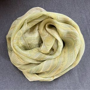 Gorg Silk Scarf Light Green Yellow Paisley Neck-Wrap 20 In x 66 In EUC